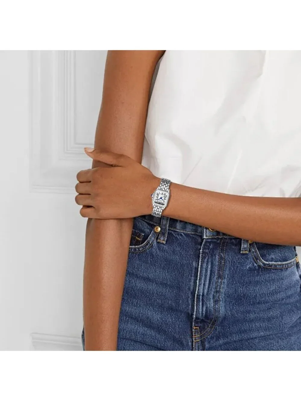 Cheetah Women's Silver White Rectangular Roman Dial Small Vintage Bracelet Watch